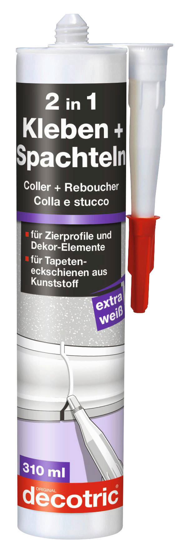 decotric Styropor- und Hartschaumkleber ca. 0,31 l Kleben+Spachteln_2in1 310ml - weiß (310ml) - decotric