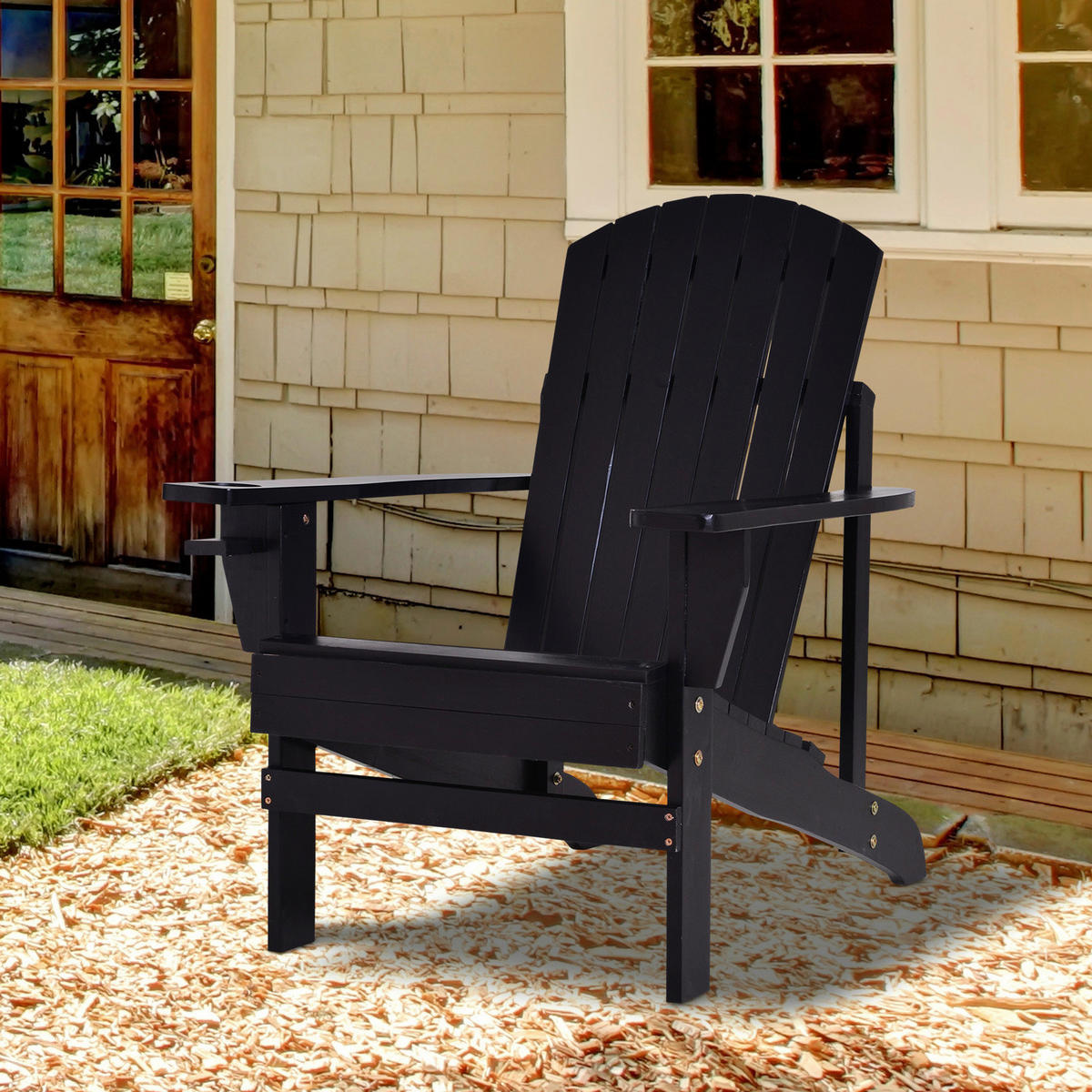 Outsunny Gartensessel schwarz Holz B/H/T: ca. 97x93x72 cm Gartenstuhl_aus_Massivholz - schwarz (97,00/93,00/72,00cm) - Outsunny