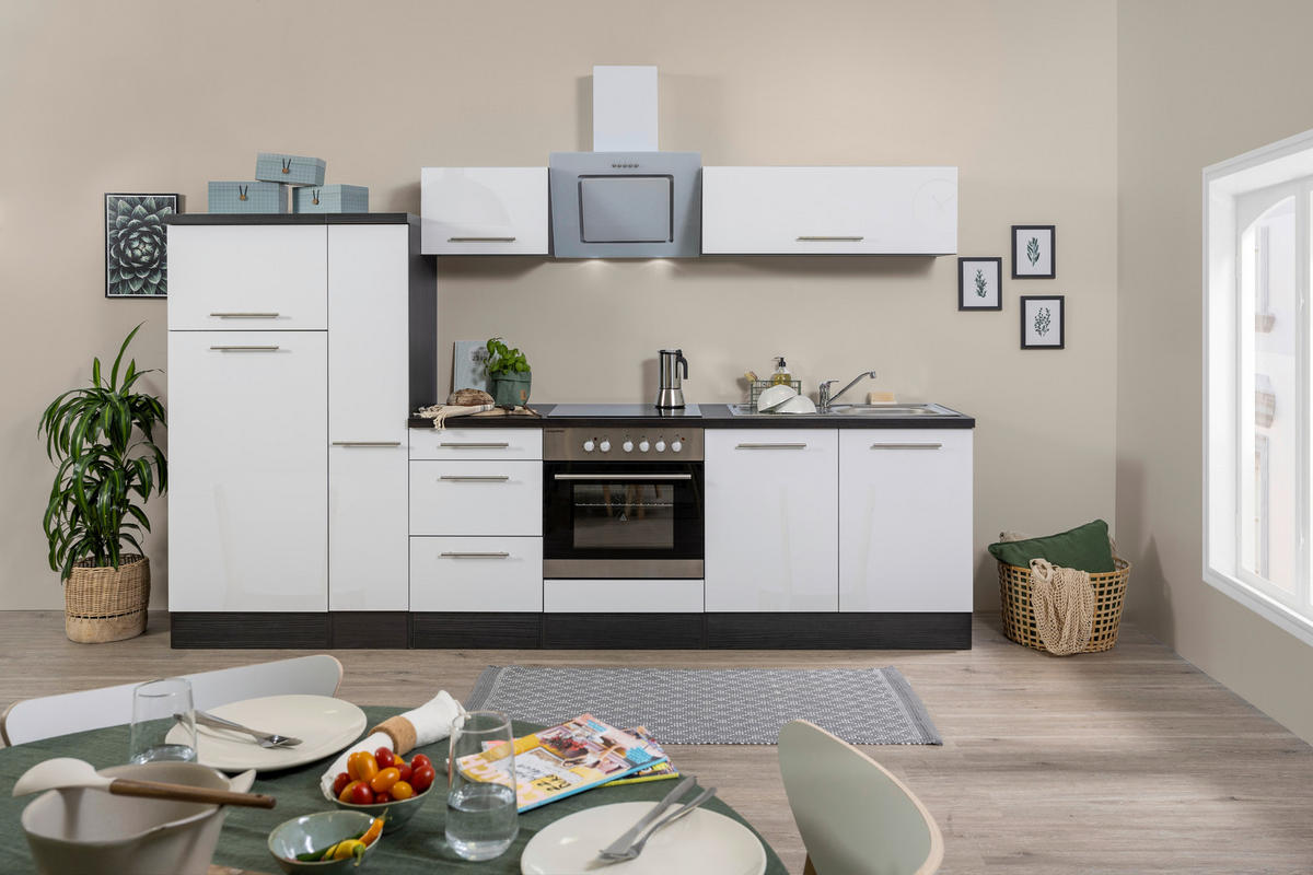 Respekta Küchenblock Amanda weiß Hochglanz B/H/T: ca. 300x200x60 cm Amanda - weiß/Edelstahloptik (300,00/200,00/60,00cm) - Respekta