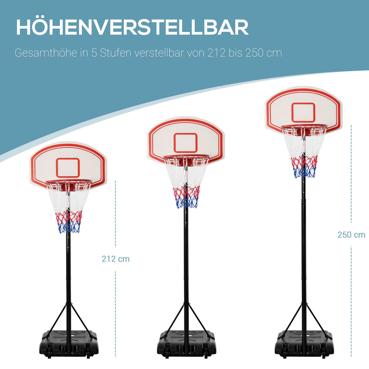 HOMCOM Basketballkorb schwarz B/H/L: ca. 71x250x75,5 cm Basketballkorb - weiß/schwarz (75,50/71,00/250,00cm) - HOMCOM