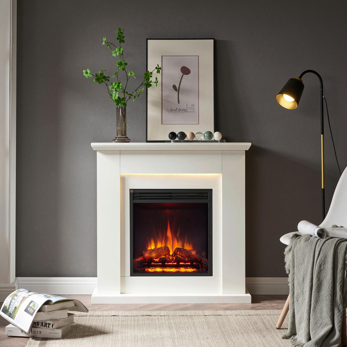 Balderia Elektrischer Kamin Elektrischer-Kamin Pandora weiß B/H/T: ca. 89x88,3x25 cm Elek.-Kamin Pandora EF374A-MT374B-W - weiß (89,00/88,30/25,00cm) - Balderia