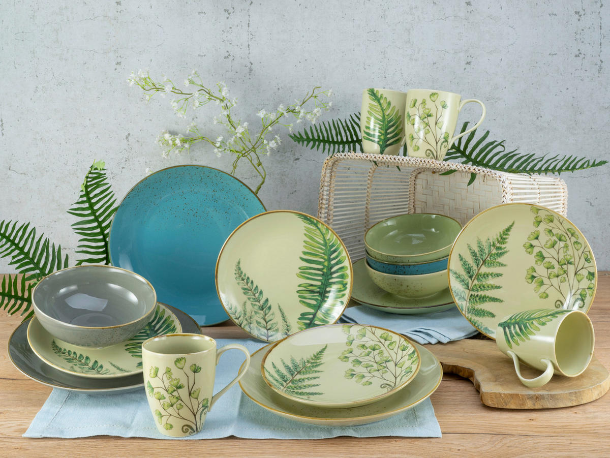 CreaTable Kombiservice Nature Collection Botanica grün Keramik 16 tlg. Nature Collection Botanica - grün - CreaTable