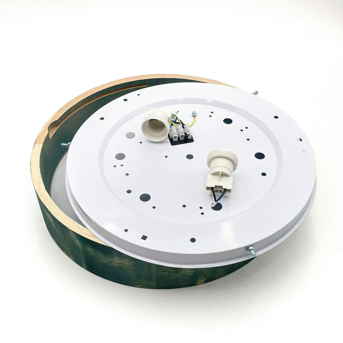 Lamkur Deckenleuchte grün hellbraun Holz Glas B/H/L: ca. 38x38x10 cm 2 Brennstellen Eveline - hellbraun/grün (10,00/38,00/38,00cm) - Lamkur