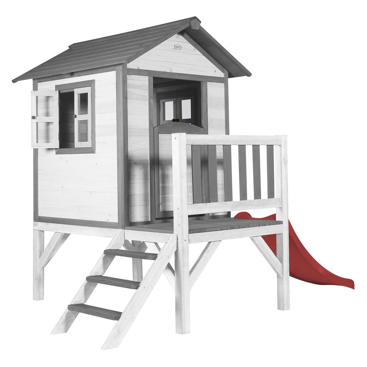 AXI Spielhaus Lodge XL grau B/H/T: ca. 240x189x167 cm Lodge XL - weiß/rot (240,00/189,00/167,00cm) - AXI