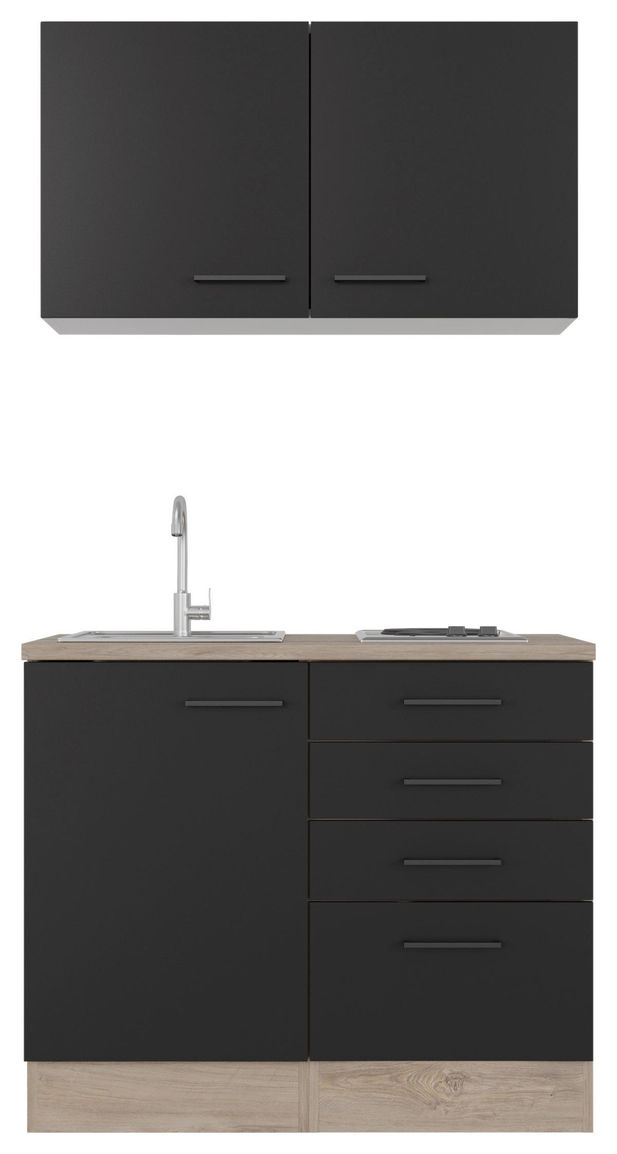 Küchenblock Capri schwarz matt B/H/T: ca. 100x200x60 cm Capri - Eiche/schwarz (100,00/200,00/60,00cm) - Flex-Well