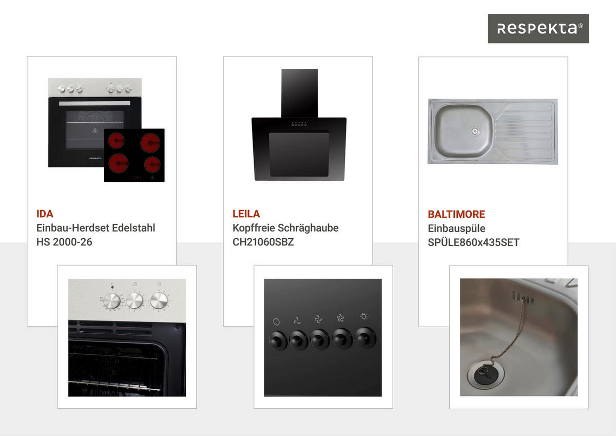 Respekta Küchenblock Malia Beton Optik B/H/T: ca. 240x200x60 cm Malia - Beton/weiß (240,00/200,00/60,00cm) - Respekta