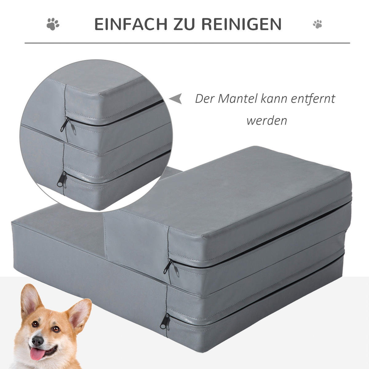 PawHut Hundetreppe grau Kunstleder B/H/L: ca. 39x20x42 cm Hundetreppe - grau (42,00/39,00/20,00cm) - PawHut