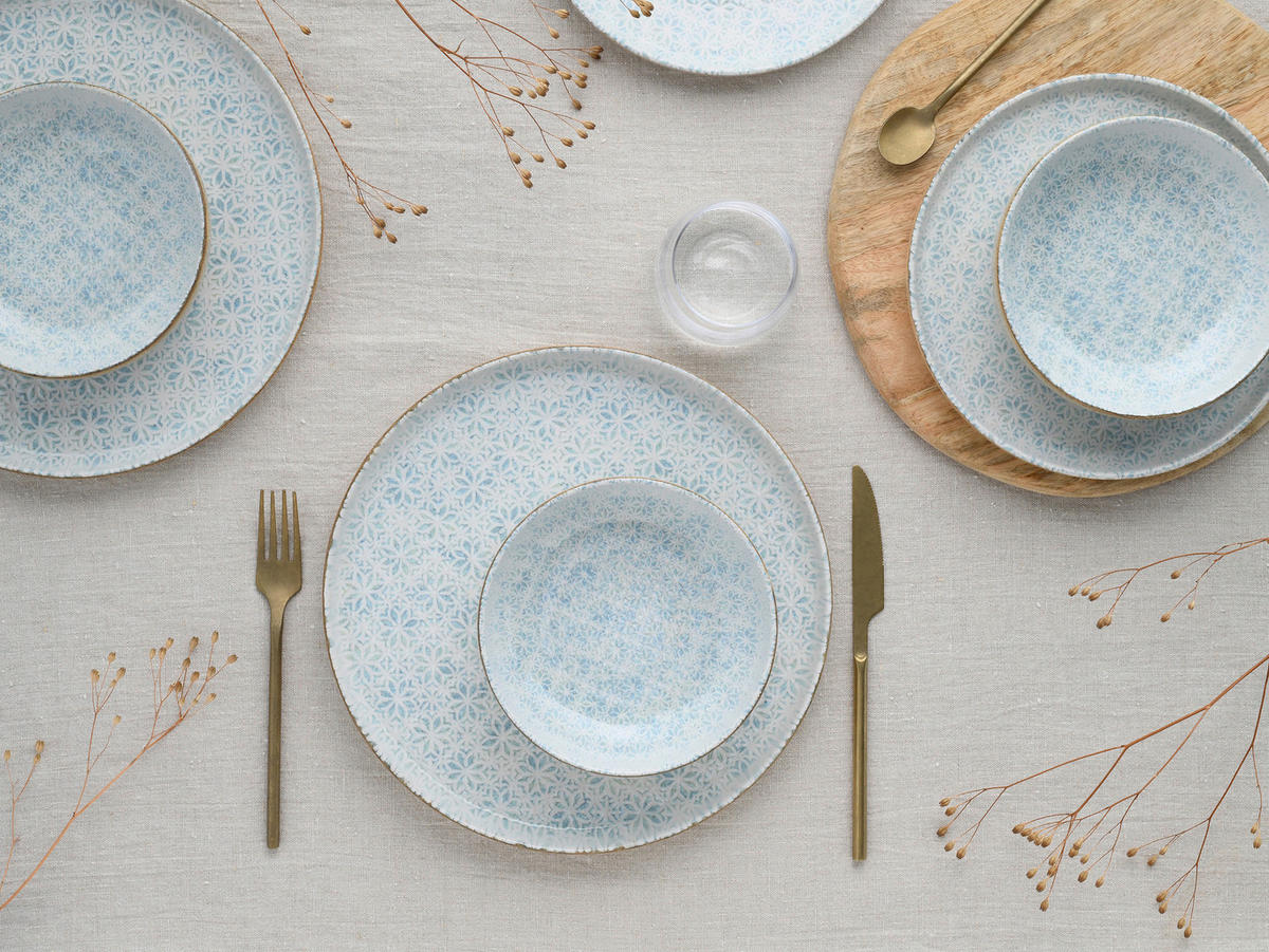 CreaTable Tafelservice Uno Emiliana blau Steinzeug 12 tlg. Uno Emiliana - blau - CreaTable