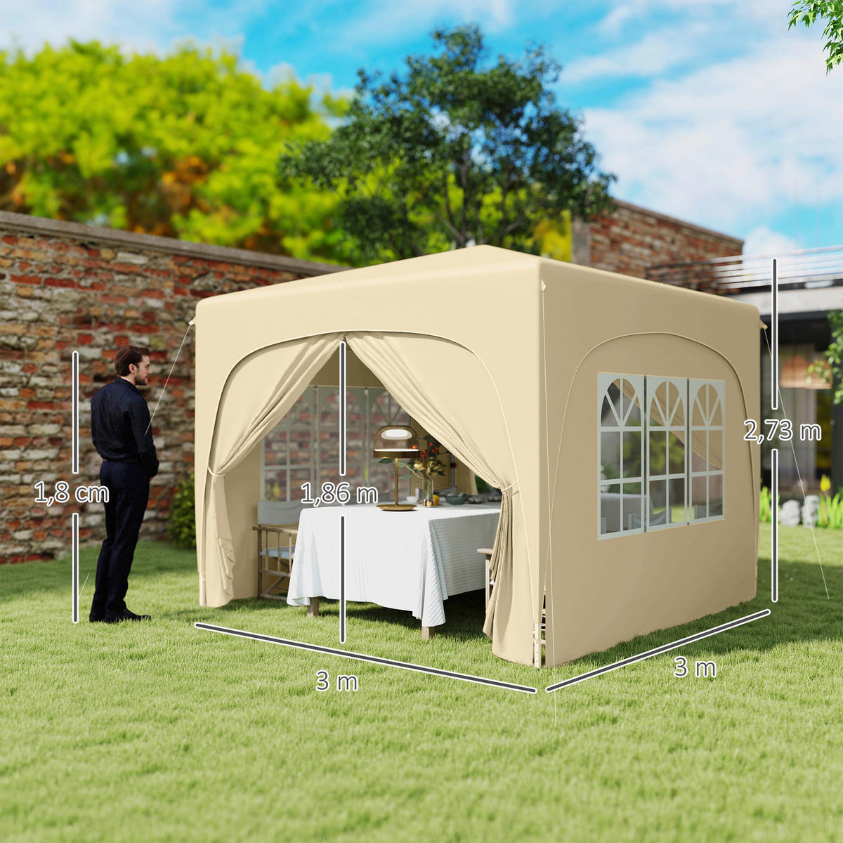 Outsunny Pavillon sand Metall B/H/L: ca. 300x273x300 cm Pavillon - sand (300,00/300,00/273,00cm) - Outsunny
