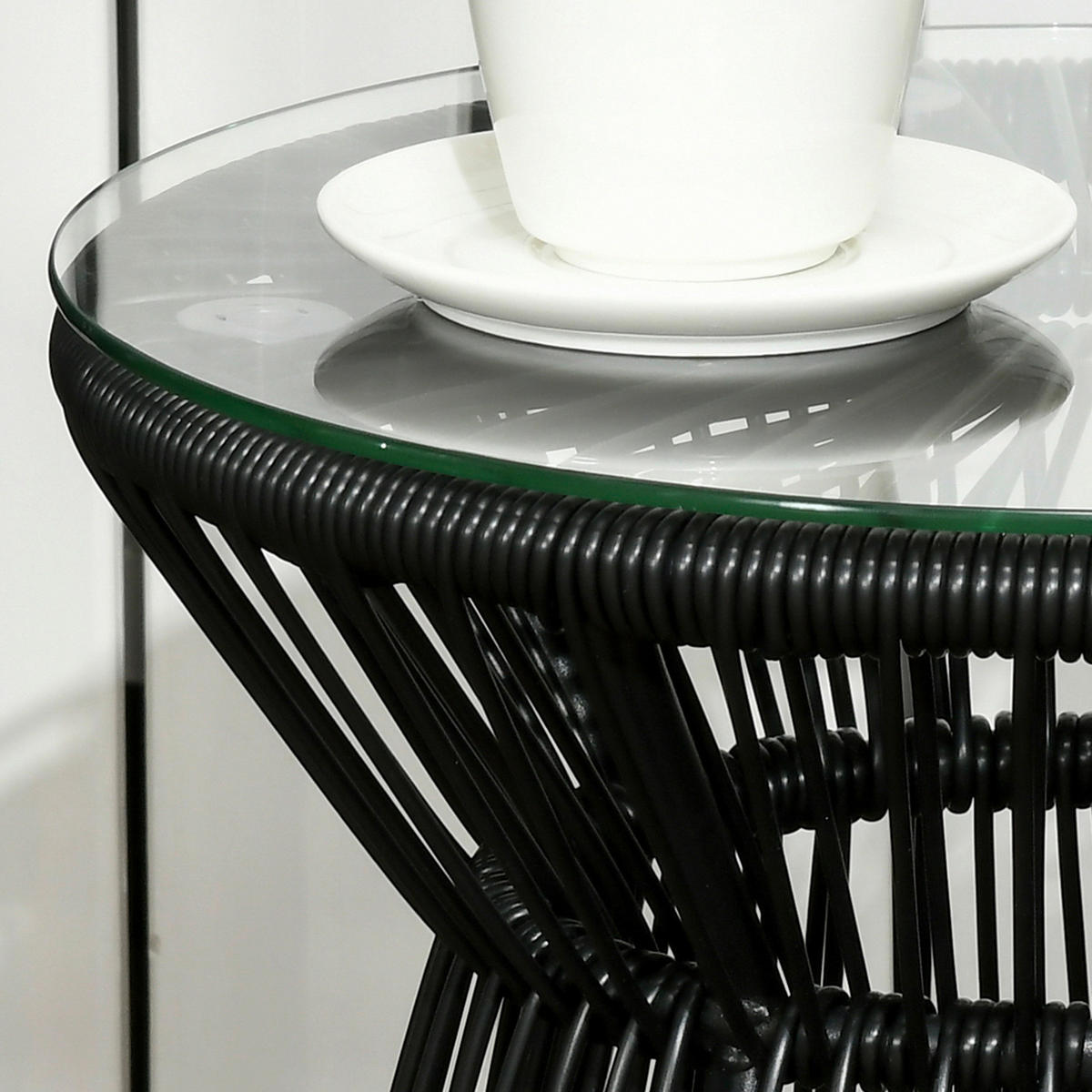 Outsunny Beistelltisch schwarz Eisen B/H/L: ca. 40x40x42 cm Rattan_Beistelltisch - schwarz (42,00/40,00/40,00cm) - Outsunny