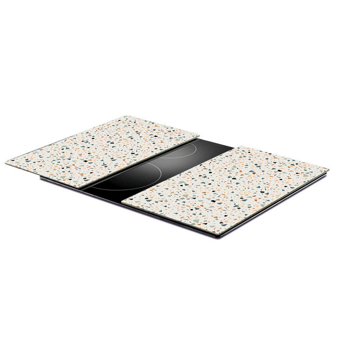 Zeller Herd-/Schneideabdeckplatten-Set Terrazzo bunt Glas B/H/L: ca. 30x0,8x52 cm Terrazzo - bunt (52,00/30,00/0,80cm) - Zeller