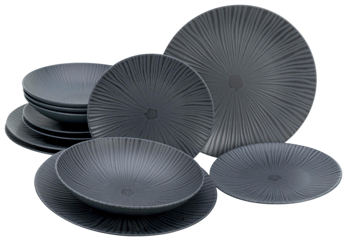 CreaTable Tafelservice Vesuvio schwarz Steinzeug 12 tlg. ▷ online bei POCO  kaufen