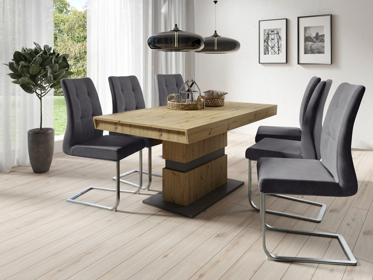 Schwingstuhl MARLEN-XXL  2er-Set anthrazit Vintage Chrom Stoff Metall B/H/T: ca. 72x96x80 cm MARLEN-XXL  2er-Set - Chrom/anthrazit (72,00/96,00/80,00cm) - byLIVING