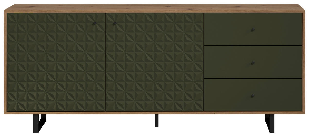Sideboard Sentra Eiche Artisan Nachbildung grün dunkel B/H/T: ca. 183x75x40 cm Sentra - Eiche/grün (183,00/75,00/40,00cm) - Trendteam