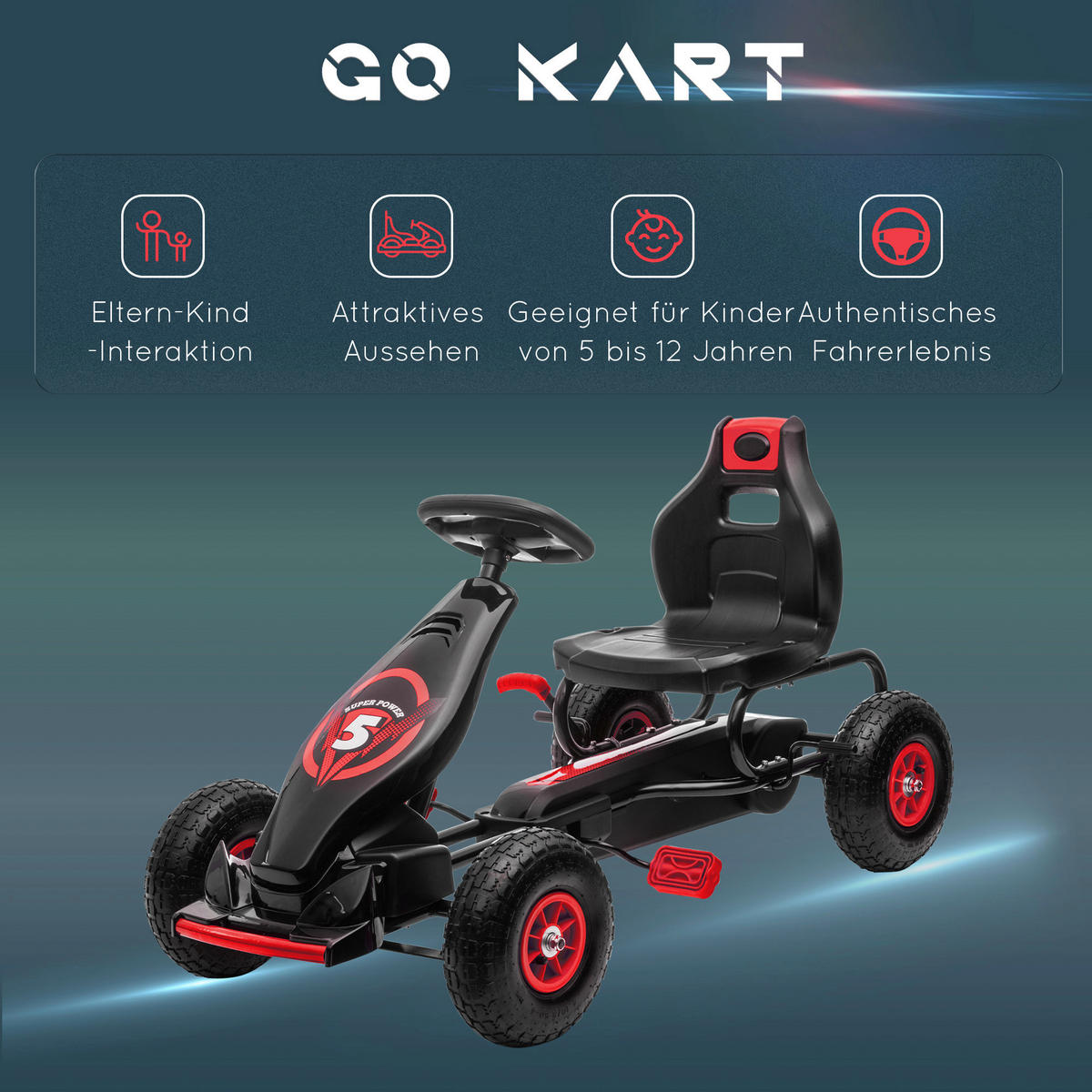 HOMCOM Kinder-Fahrzeug rot B/H/L: ca. 58x121x61 cm Go_Kart - rot/schwarz (61,00/58,00/121,00cm) - HOMCOM