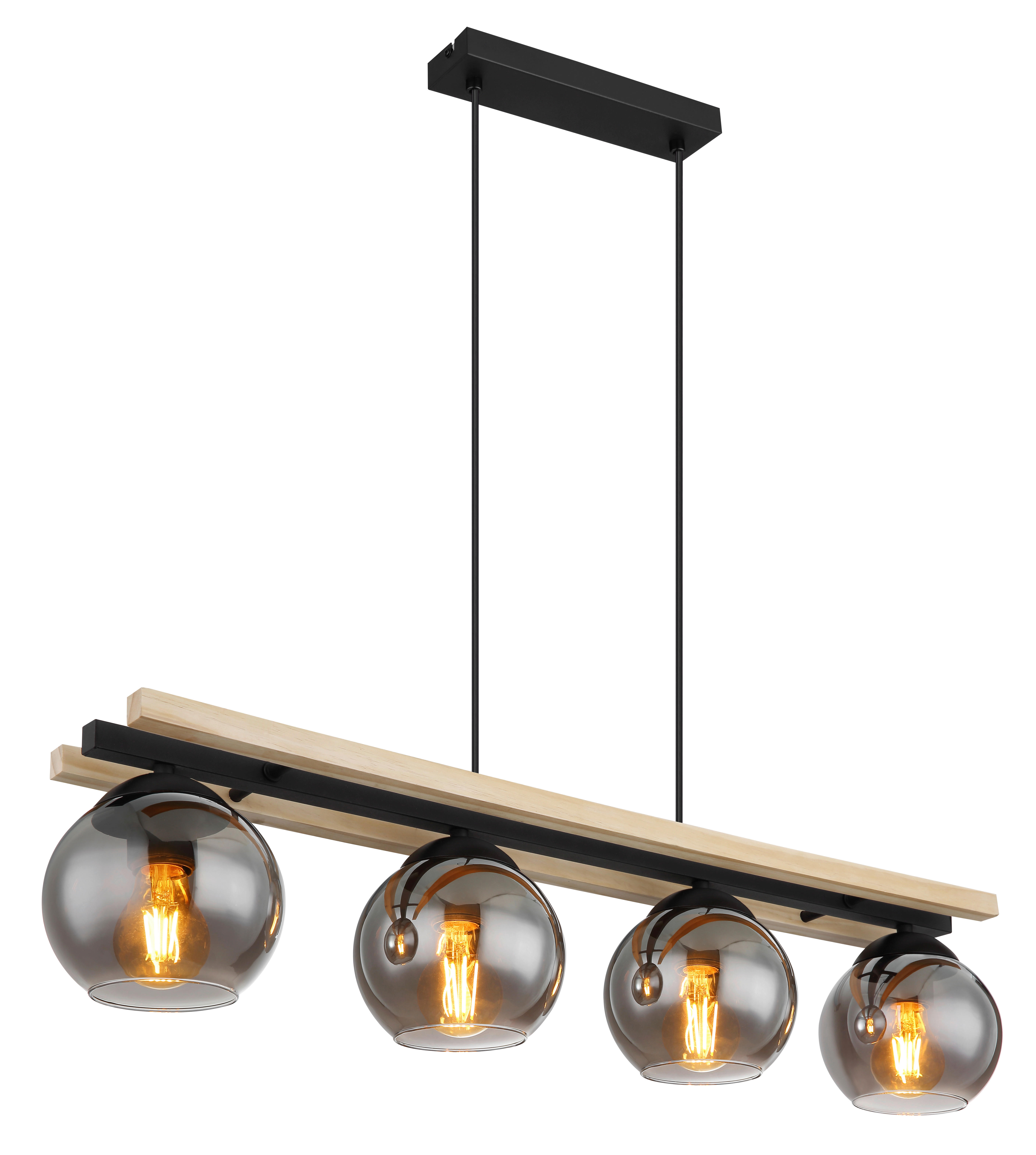 GLOBO Pendelleuchte Rauch schwarz Metall Glas B/H/T: ca. 15x120x85 cm E27 4 Brennstellen CONNI - schwarz/Rauch (15,00/120,00/85,00cm) - GLOBO
