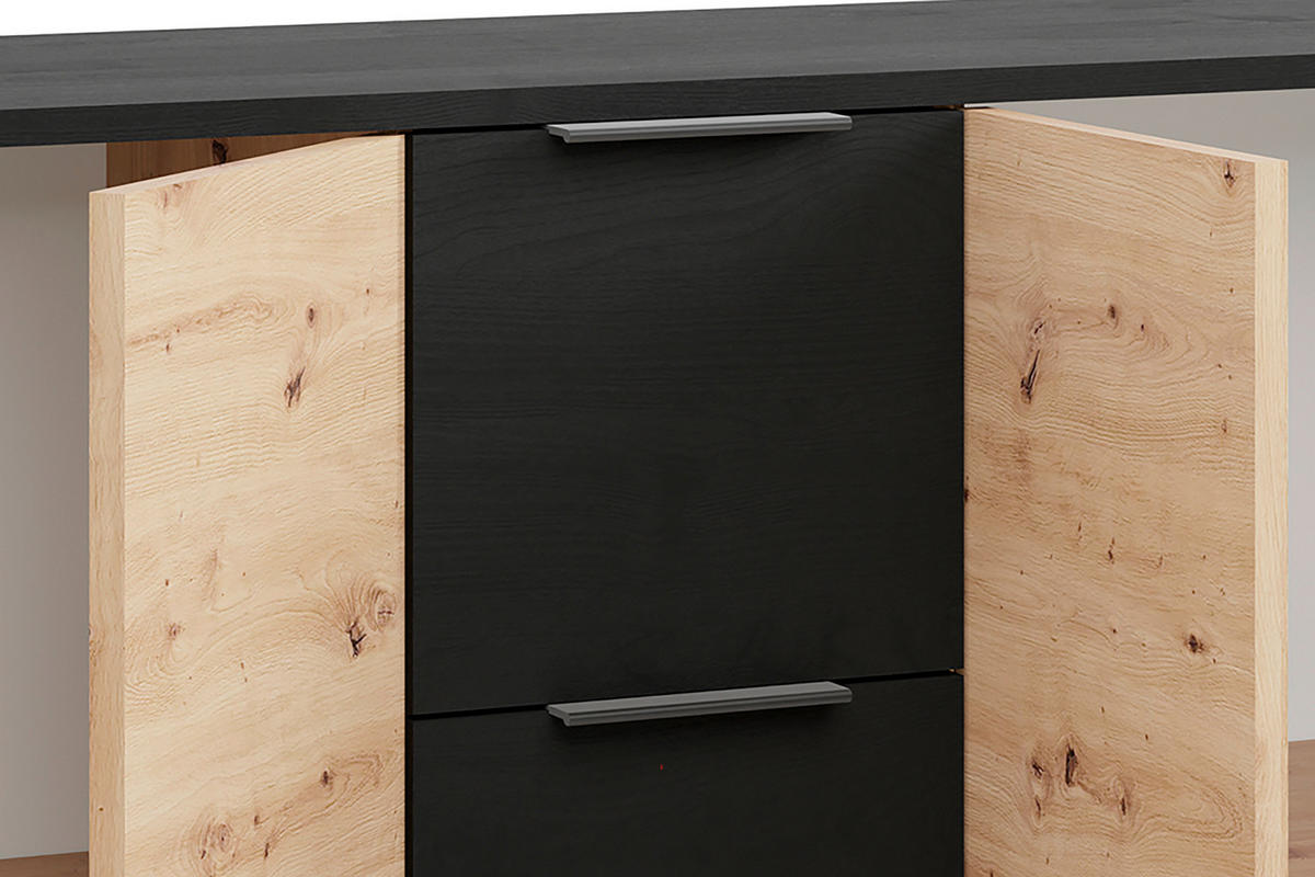 Kommode RIMINI schwarz Eiche Nachbildung B/H/T: ca. 139x80x39 cm RIMINI - Eiche/schwarz (139,00/80,00/39,00cm) - byLIVING