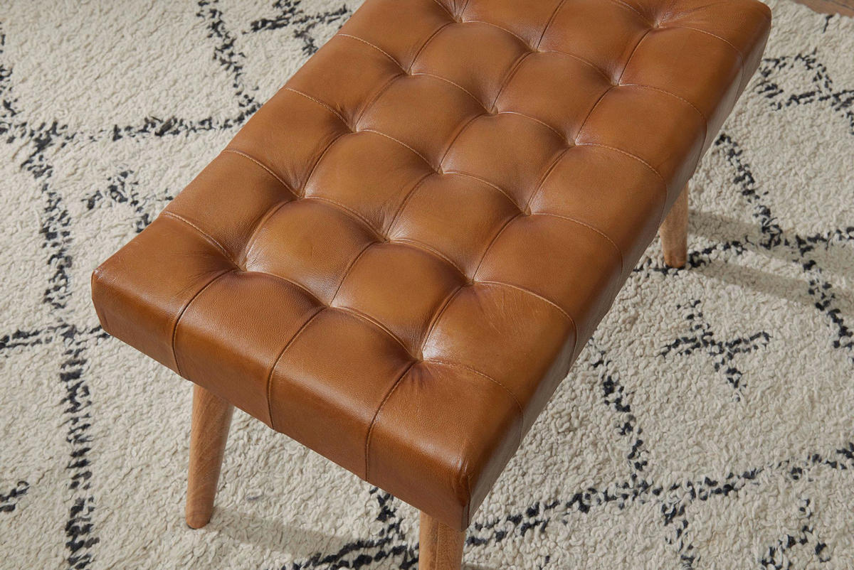 Wohnling Sitzhocker braun natur Leder Echtholz B/H/T: ca. 67x47x39 cm Sitzhocker - braun/natur (67,00/47,00/39,00cm) - Wohnling