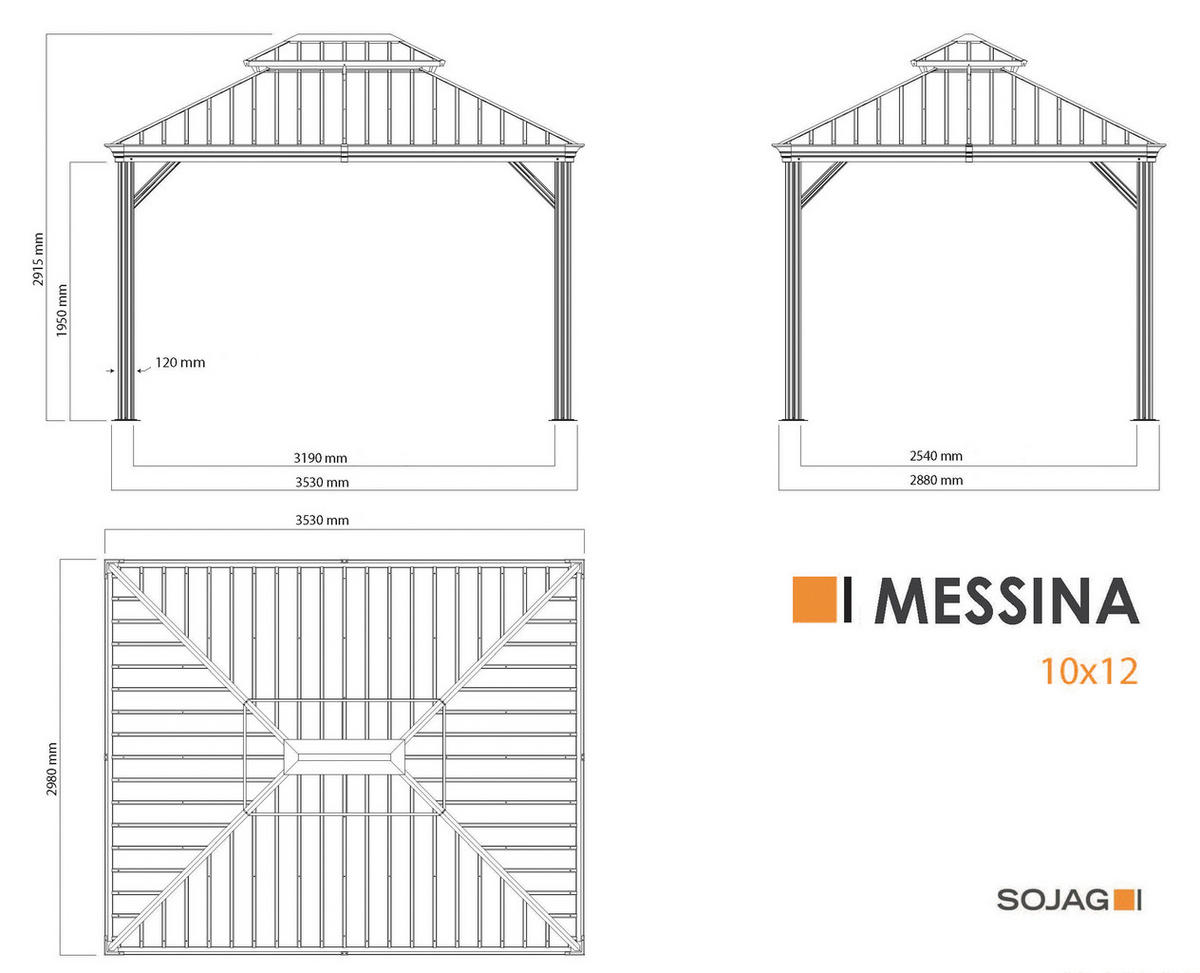 Sojag Pavillon Messina anthrazit Metall B/H/L: ca. 363x292x298 cm Messina - anthrazit (298,00/363,00/292,00cm) - Sojag