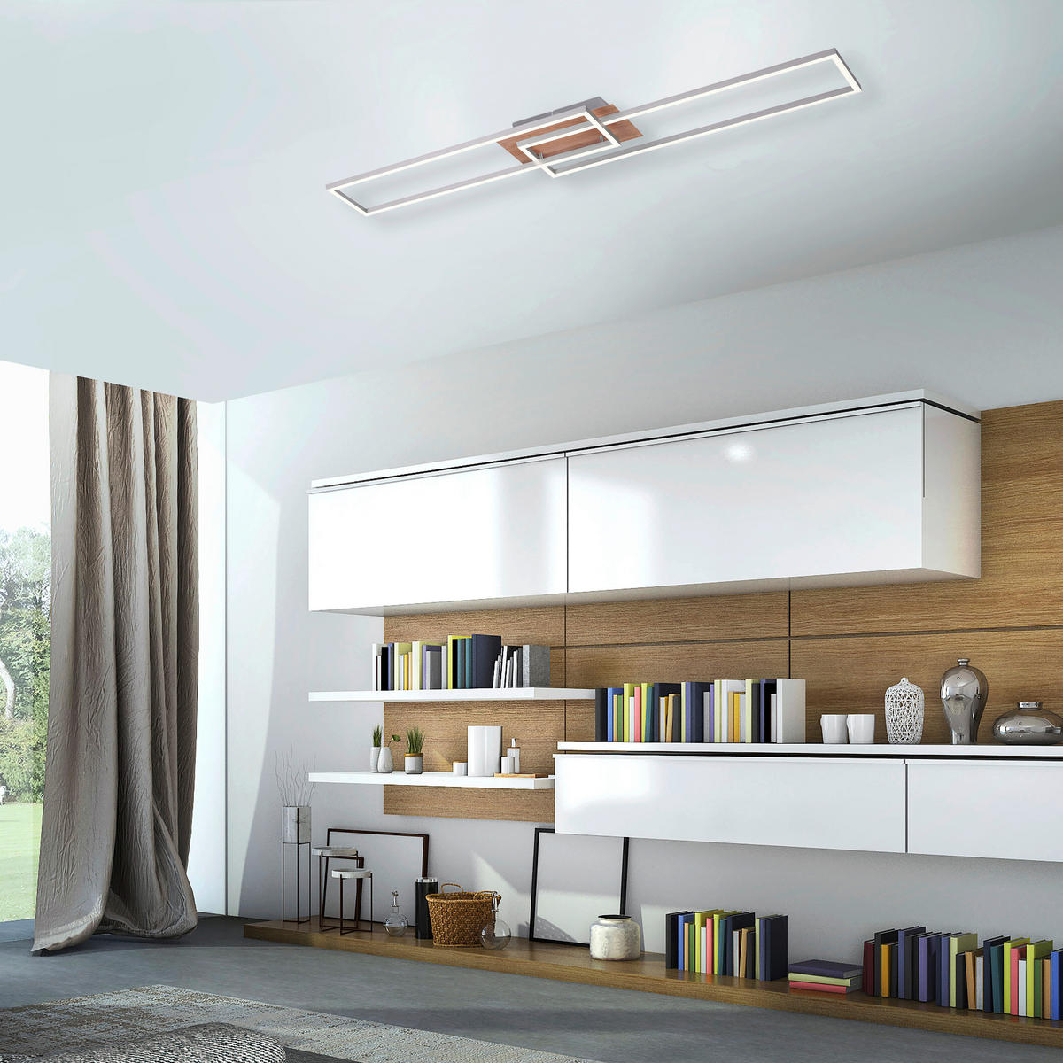 Just Light LED-Deckenleuchte IVEN 14019-78 stahlfarbig Metall B/H/T: ca. 25x7x110 cm 2 Brennstellen IVEN - stahlfarbig (25,00/7,00/110,00cm) - Just Light