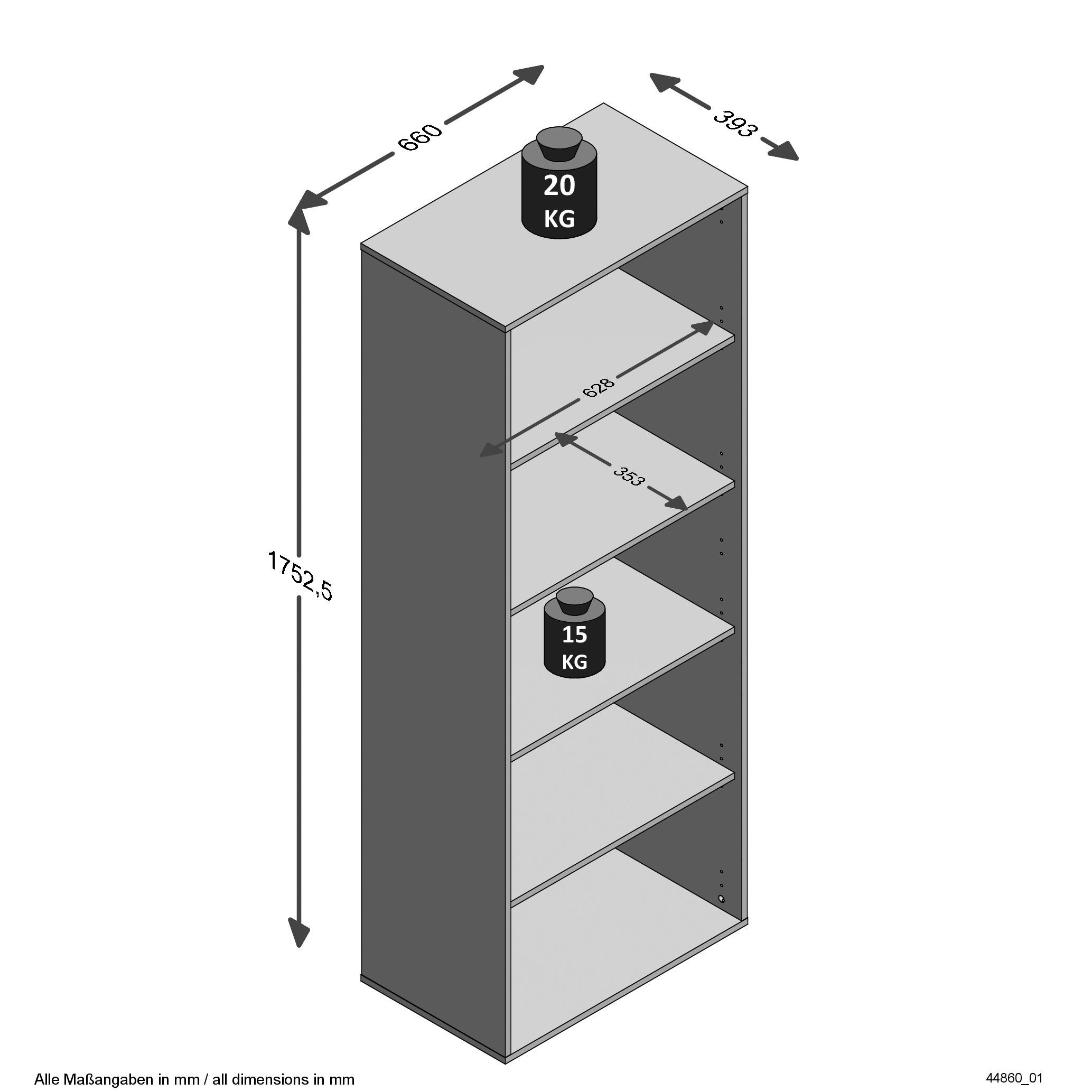 Regal  Eiche Artisan Nachbildung B/H/T: ca. 66x175x39 cm Princeton_Regal 377-115 - Eiche (66,00/175,00/39,00cm)