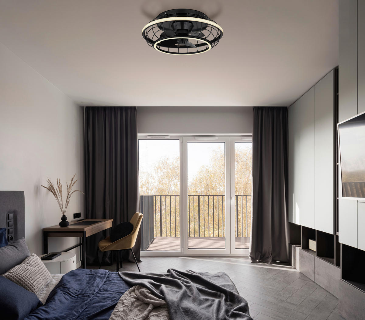 GLOBO Deckenventilator mattschwarz Opal H/D: ca. 18x50 cm max. 30 W LINAY - Opal/mattschwarz (50,00/18,00cm) - GLOBO