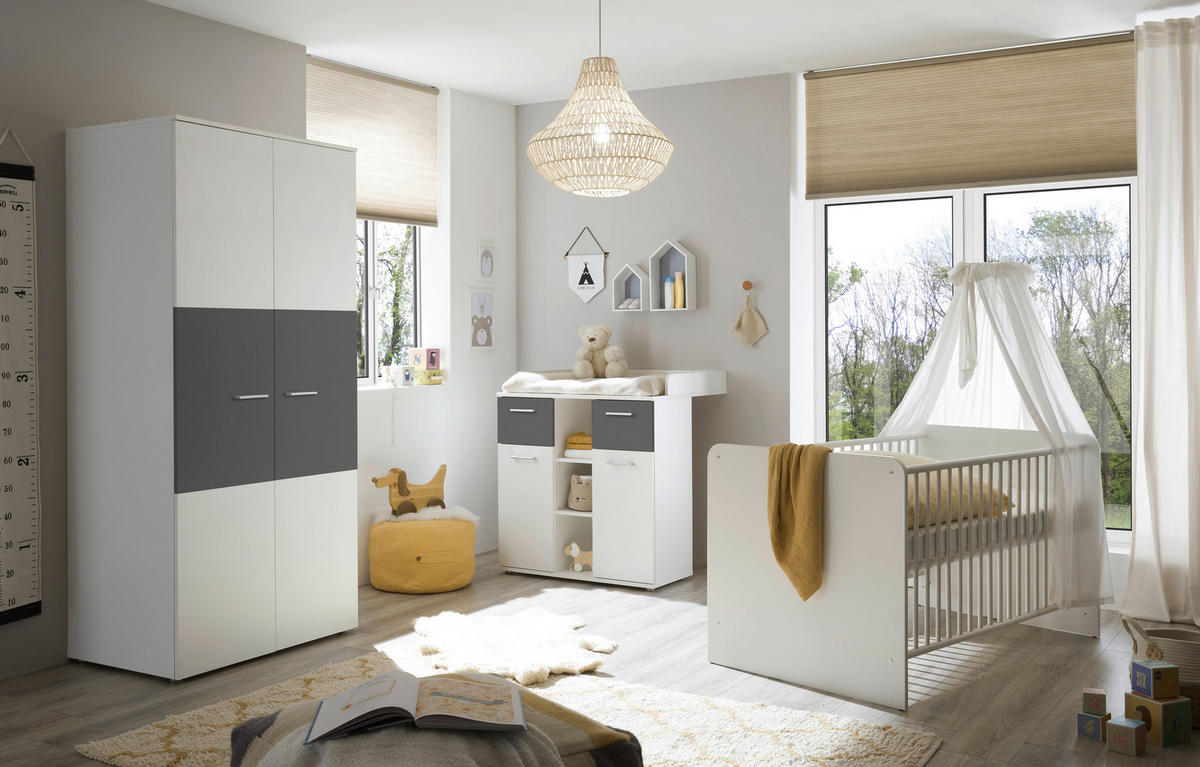 Babybett Alex weiß Graphit Liegefläche B/L: ca. 70x140 cm Alex - weiß/Graphit (70,00/140,00cm)