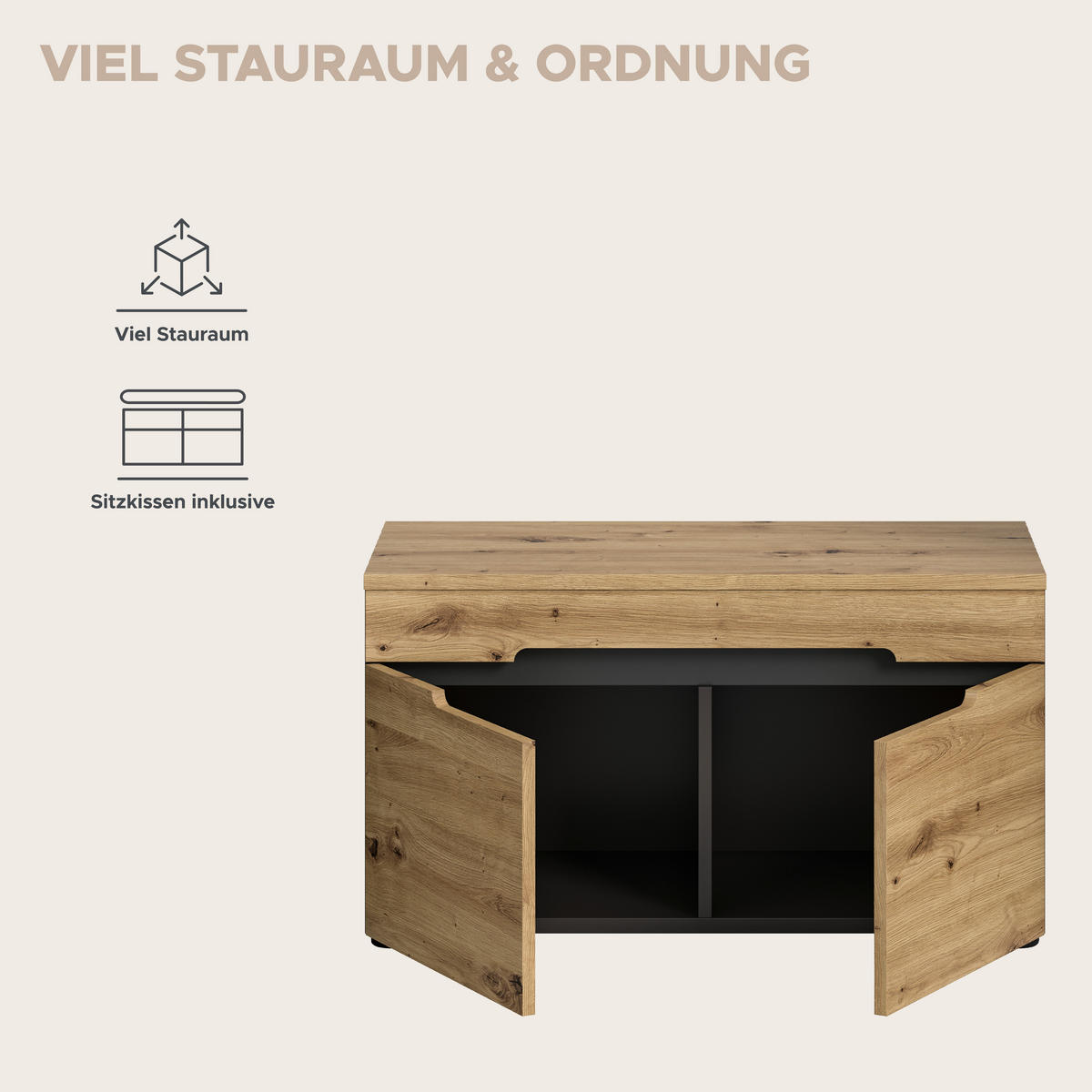 Sitzbank Canu basaltgrau Nachbildung Artisan Nachbildung B/H/T: ca. 80x45x37 cm Canu - basaltgrau (80,00/45,00/37,00cm) - xonox.home