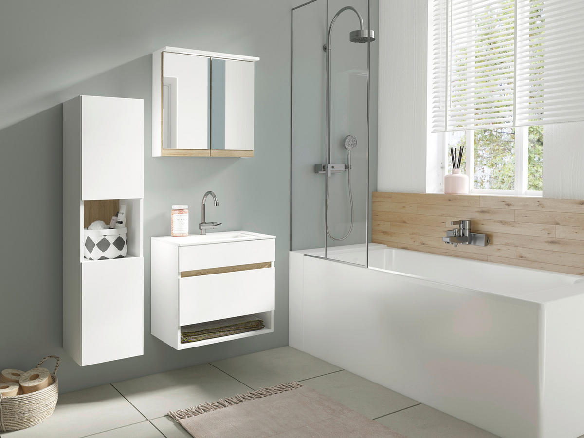 Spiegelschrank MARINO weiß matt Eiche Sonoma Nachbildung B/H/T: ca. 60x60x20 cm MARINO - Eiche/weiß (60,00/60,00/20,00cm) - byLIVING