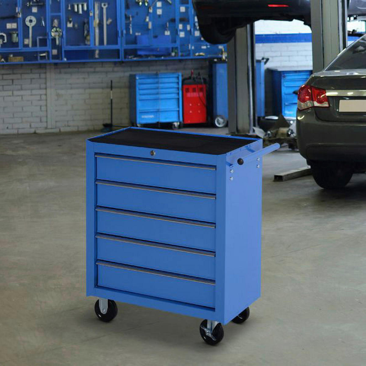 Werkstattwagen mit 5 Schubladen blau B/H/T: ca. 67,5x77x33 cm Fahrbarer Werkstattwagen E2-0005 - blau (67,50/77,00/33,00cm) - HOMCOM