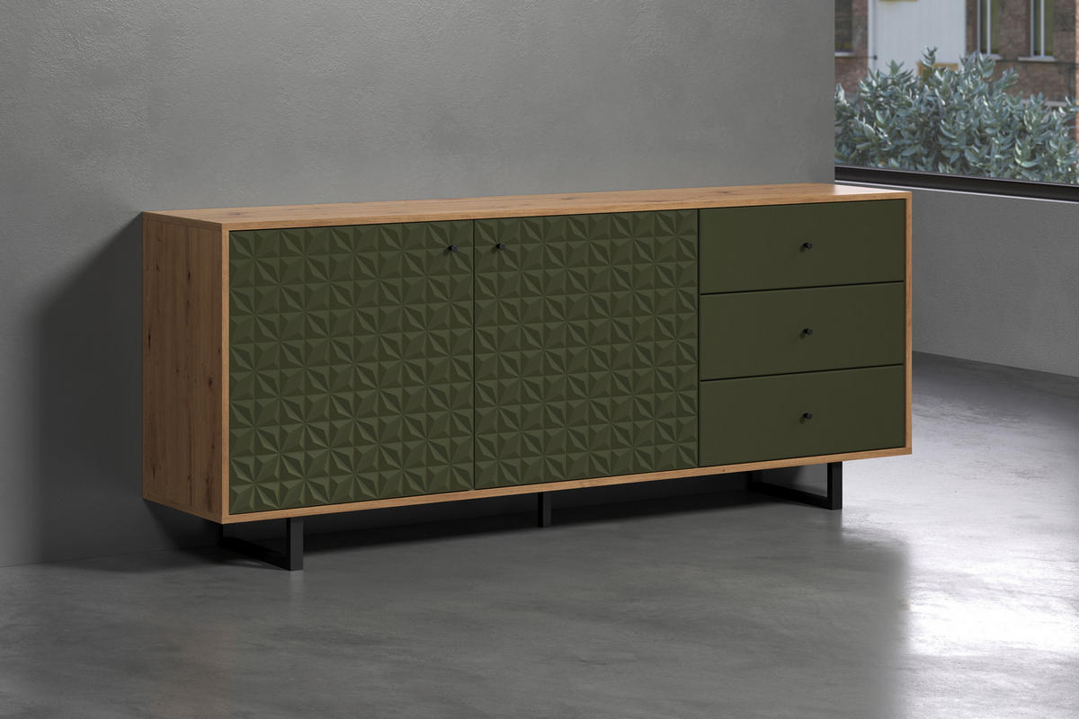 Sideboard Sentra Eiche Artisan Nachbildung grün dunkel B/H/T: ca. 183x75x40 cm Sentra - Eiche/grün (183,00/75,00/40,00cm) - Trendteam
