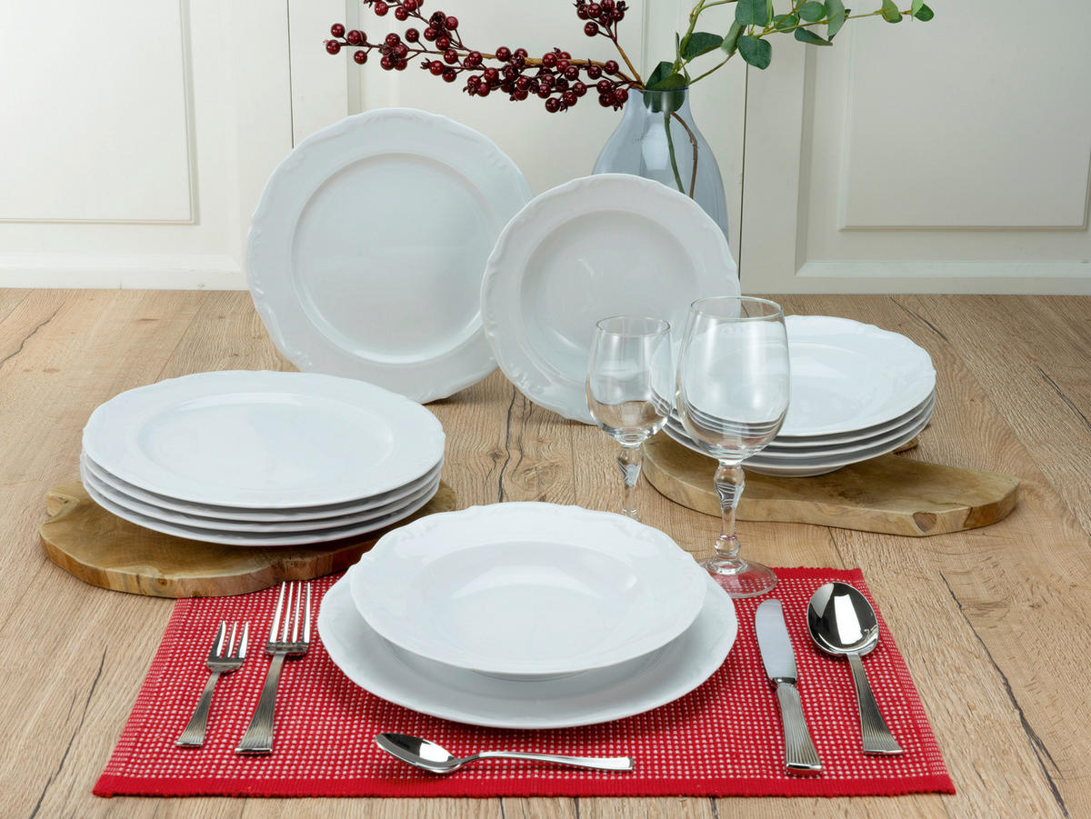 CreaTable Tafelservice Maria Theresia weiß Porzellan 12 tlg. Maria Theresia - weiß - CreaTable