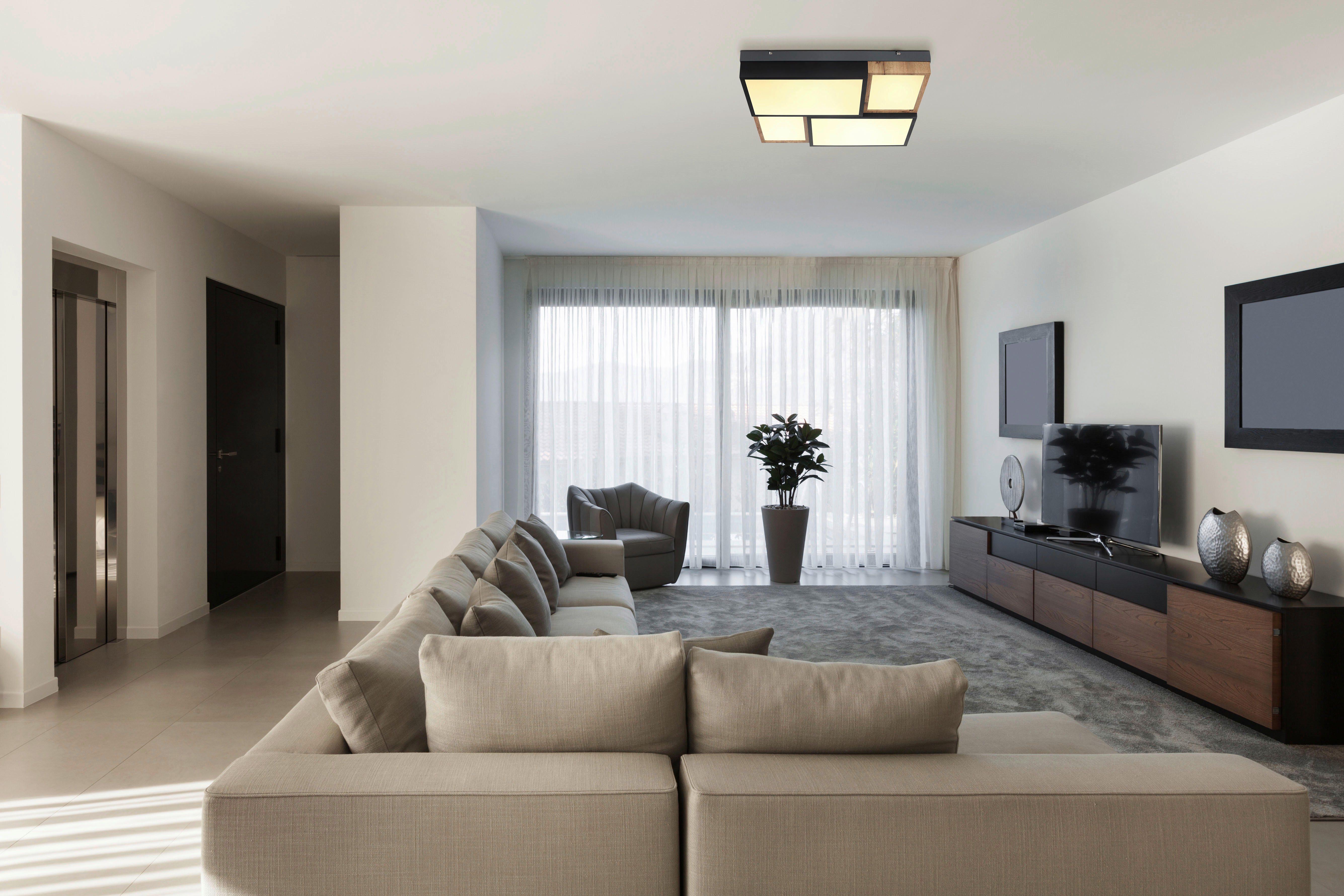 GLOBO LED-Deckenleuchte weiß schwarz Metall B/H/T: ca. 60x9x60 cm GUNDI - weiß/schwarz (60,00/9,00/60,00cm) - GLOBO