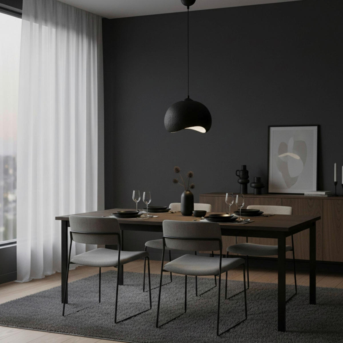 Opviq Pendelleuchte schwarz Polyester-Mischgewebe Metall B/H/L: ca. 29x120x34 cm E27 1 Brennstellen Yontu - 15850 - A - schwarz (34,00/29,00/120,00cm) - Opviq