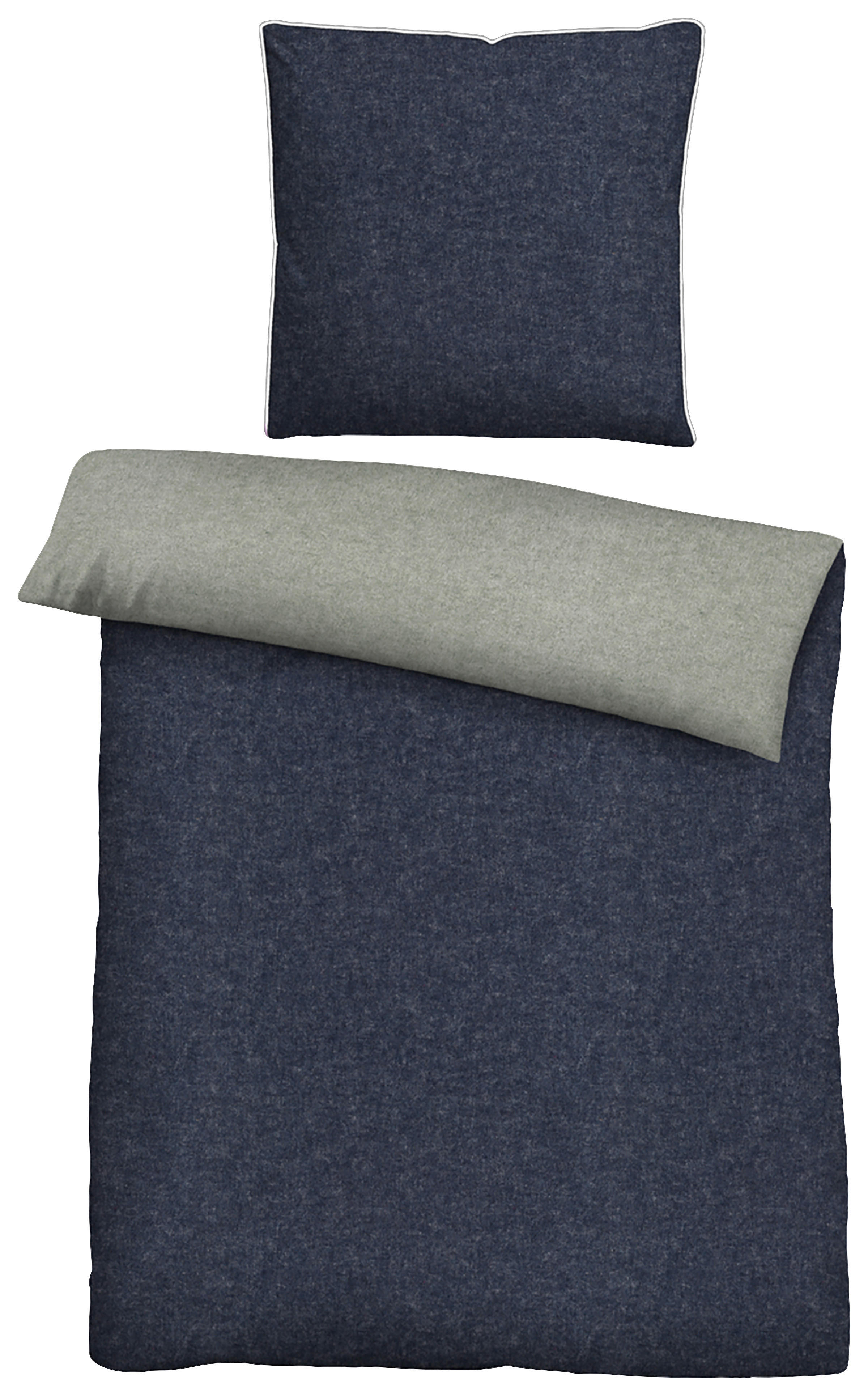 Baumwoll Bettwäsche Flanell Wendebettwäsche_Flanell 135x200 - blau/grau (135,00/200,00cm)