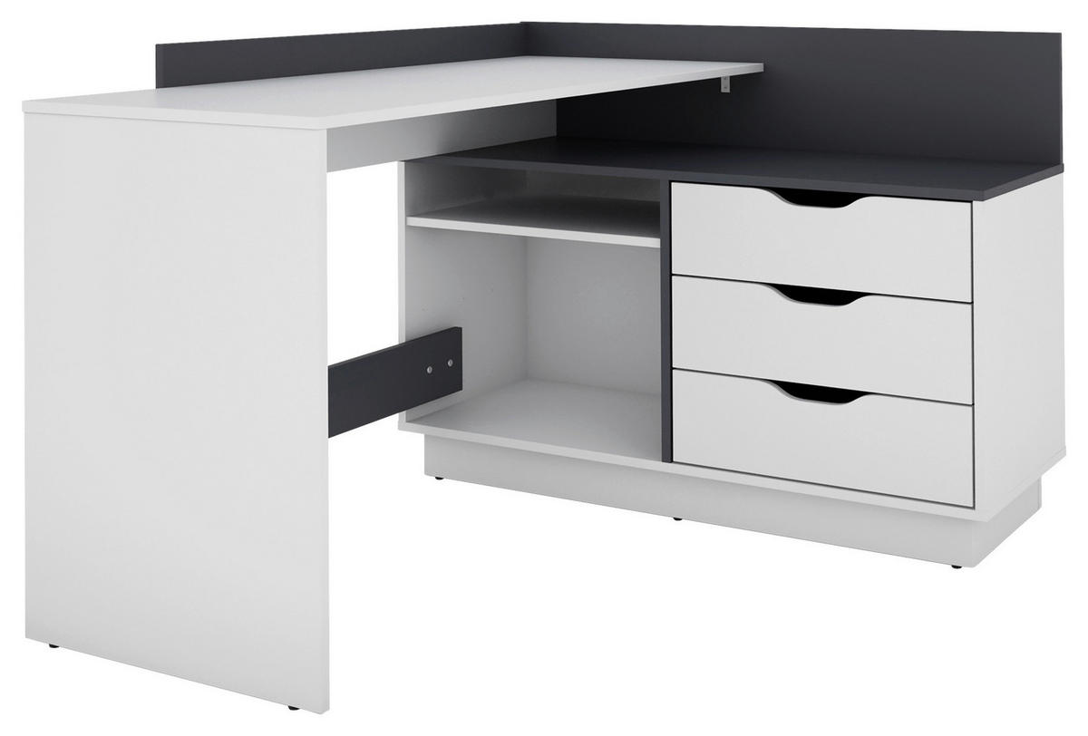 Winkelschreibtisch BELFAST weiß anthrazit B/H/T: ca. 129x83,5x105 cm BELFAST - weiß/anthrazit (129,00/83,50/105,00cm) - byLIVING