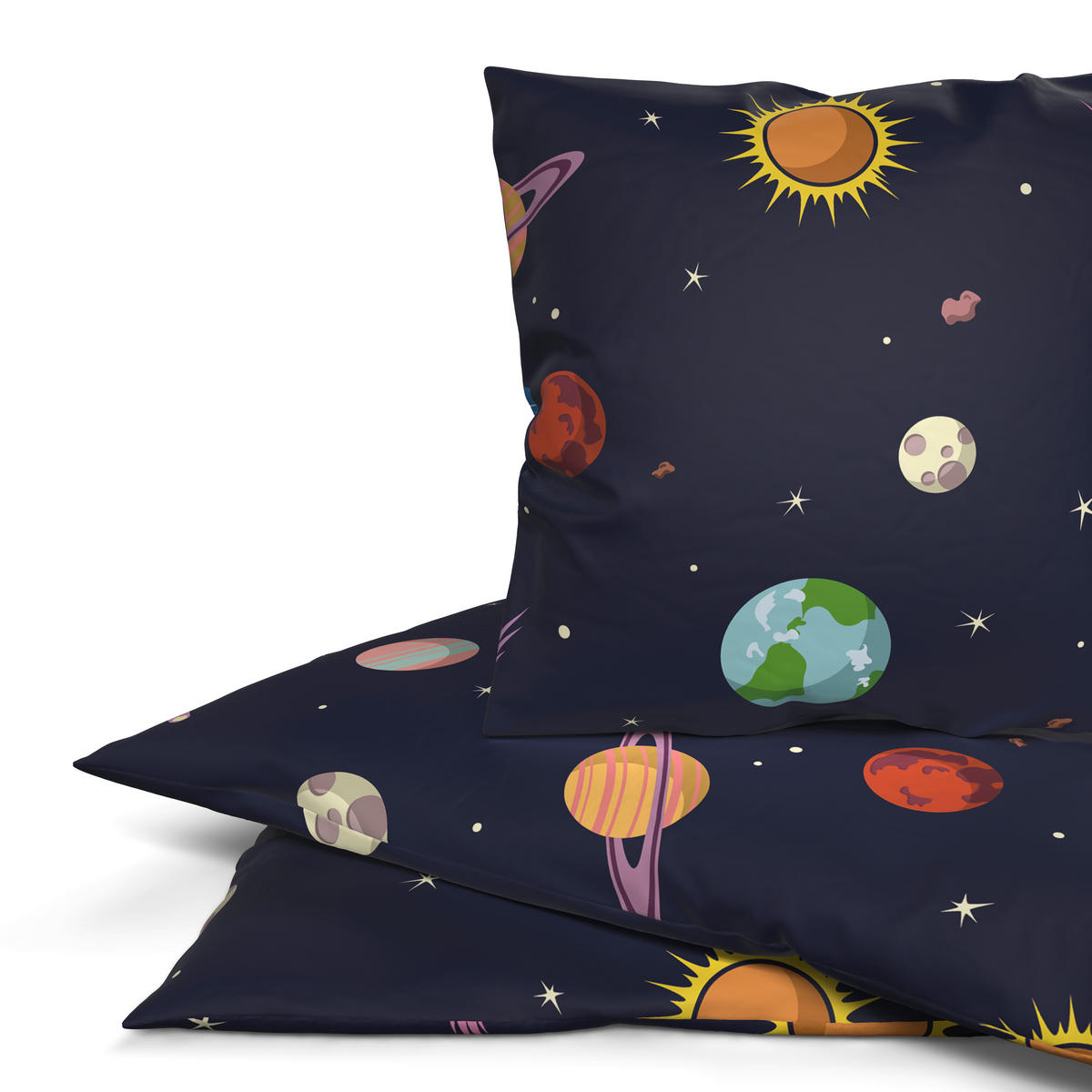 Microfaser Bettwäsche Jugendbettwäsche Weltall - mehrfarbig/dunkelblau (135,00/200,00cm)