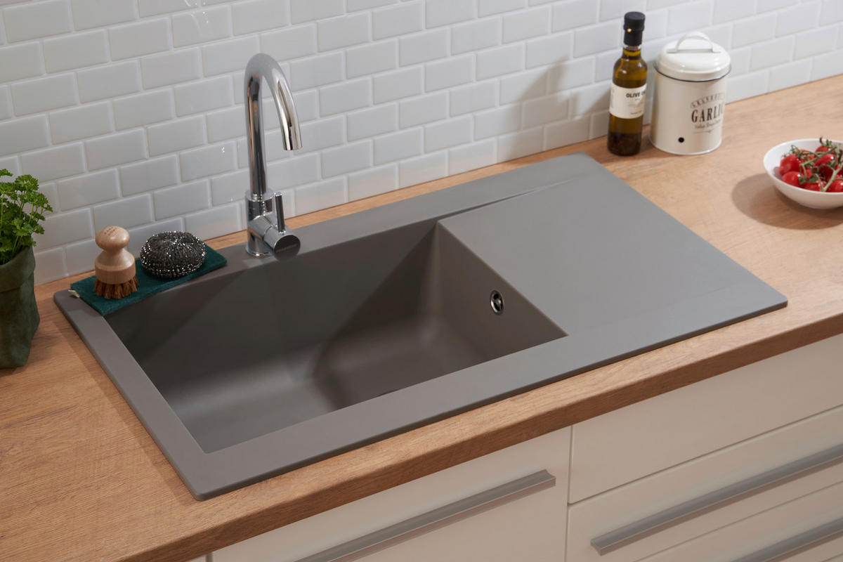 Respekta Einbauspüle Denver 86 x 50 G Beton grau Mineralite B/H/T: ca. 86x20x50 cm Denver 86 x 50 G - Beton/grau (86,00/20,00/50,00cm) - Respekta