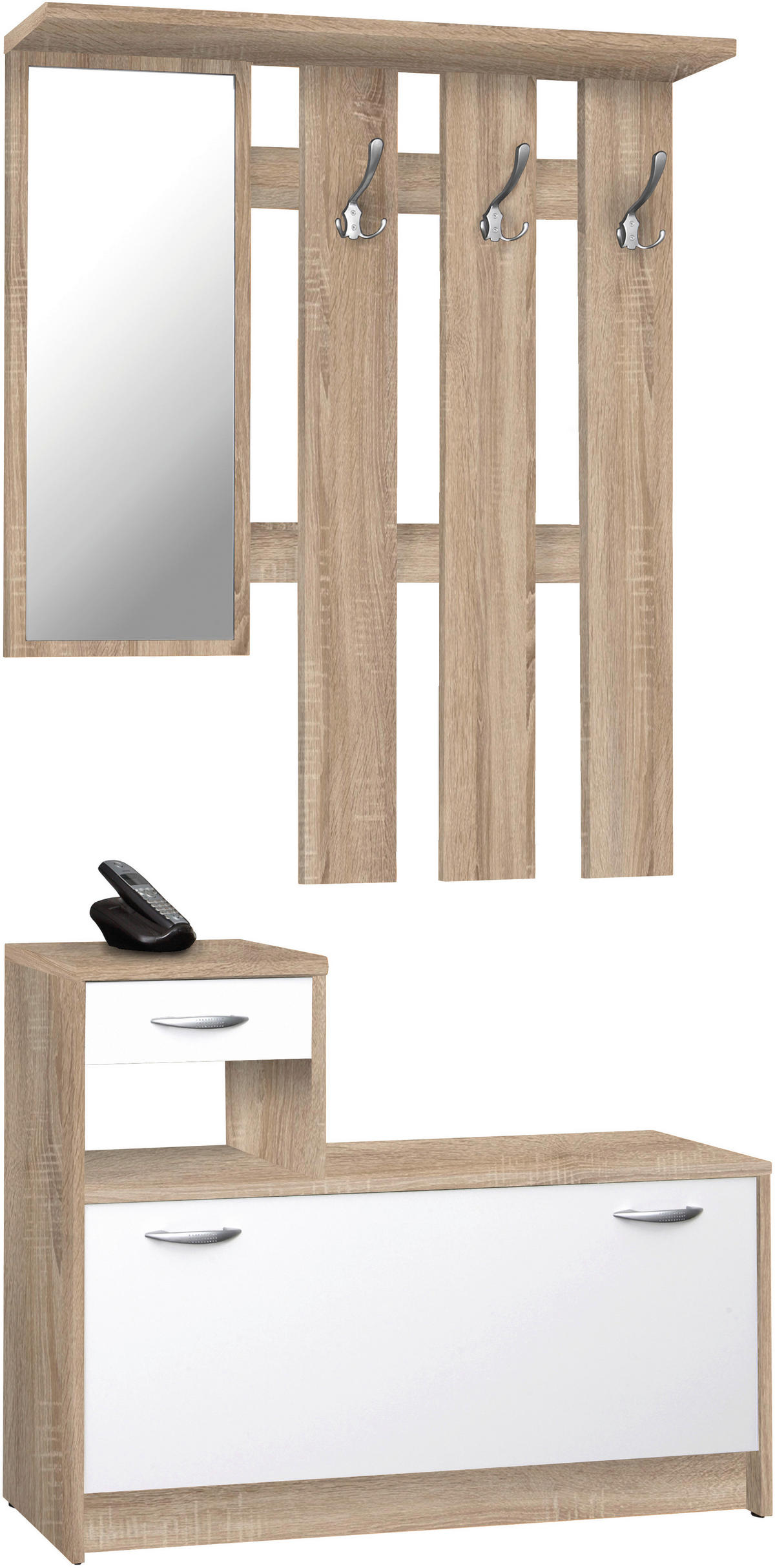 Garderobe Rudolf Eiche Sonoma Nachbildung weiß B/H/T: ca. 100x180x25 cm Rudolf - Eiche/weiß (100,00/180,00/25,00cm)