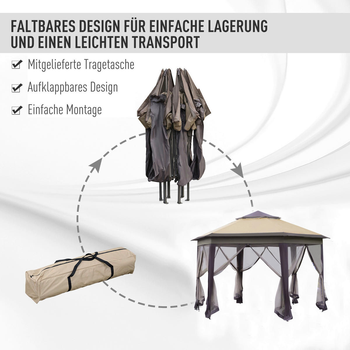 Outsunny Faltpavillon kaffee Mesh B/H/L: ca. 340x285x405 cm Faltpavillon - beige/braun (405,00/340,00/285,00cm) - Outsunny