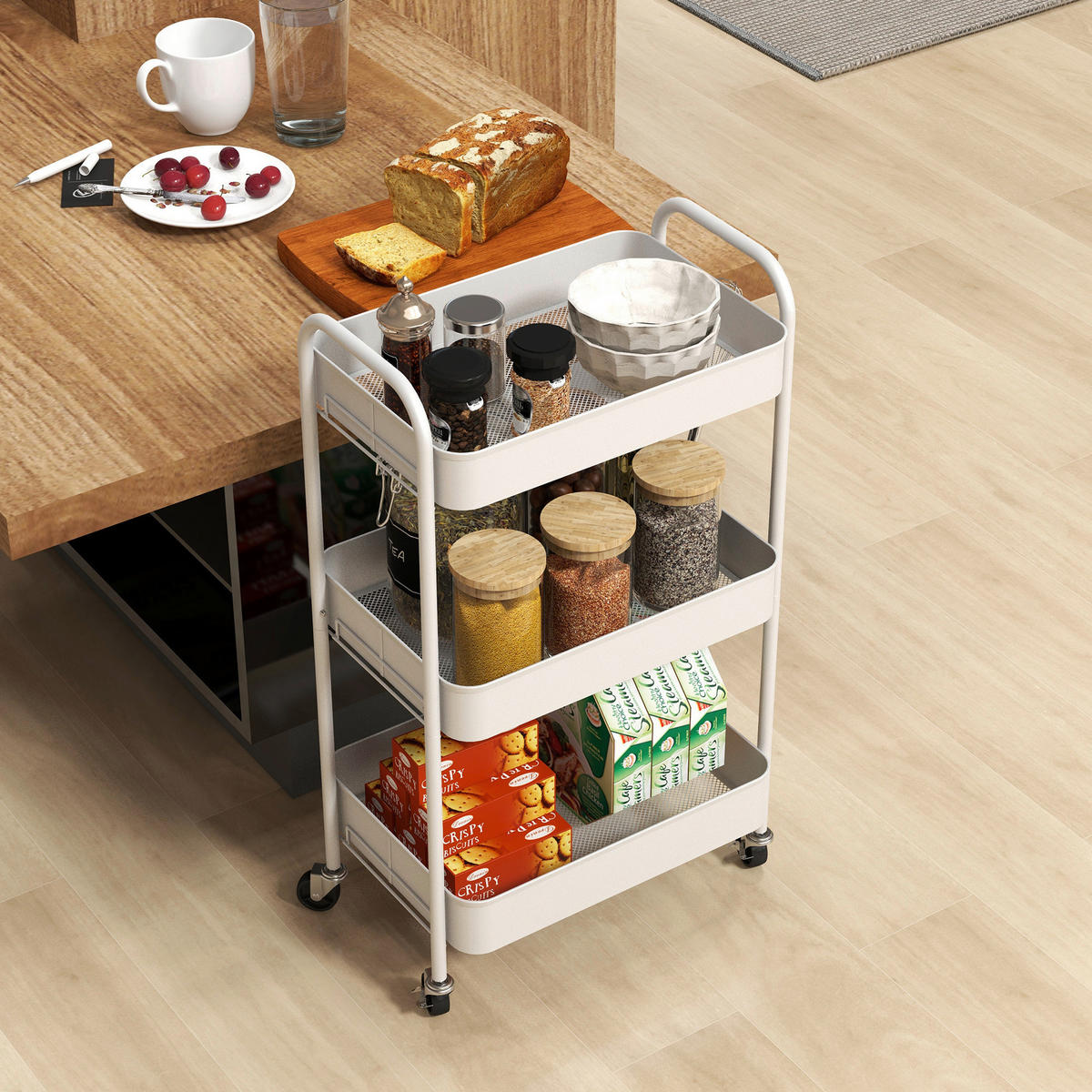 HOMCOM Küchenwagen weiß Polypropylen B/H/L: ca. 30,6x45x79 cm Küchenwagen - weiß (79,00/30,60/45,00cm) - HOMCOM