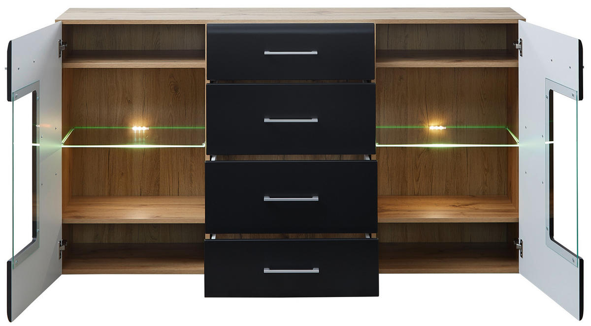 Sideboard Sonate Eiche Nachbildung schwarz matt B/H/T: ca. 170x93x40 cm Sonate - schwarz (170,00/93,00/40,00cm)