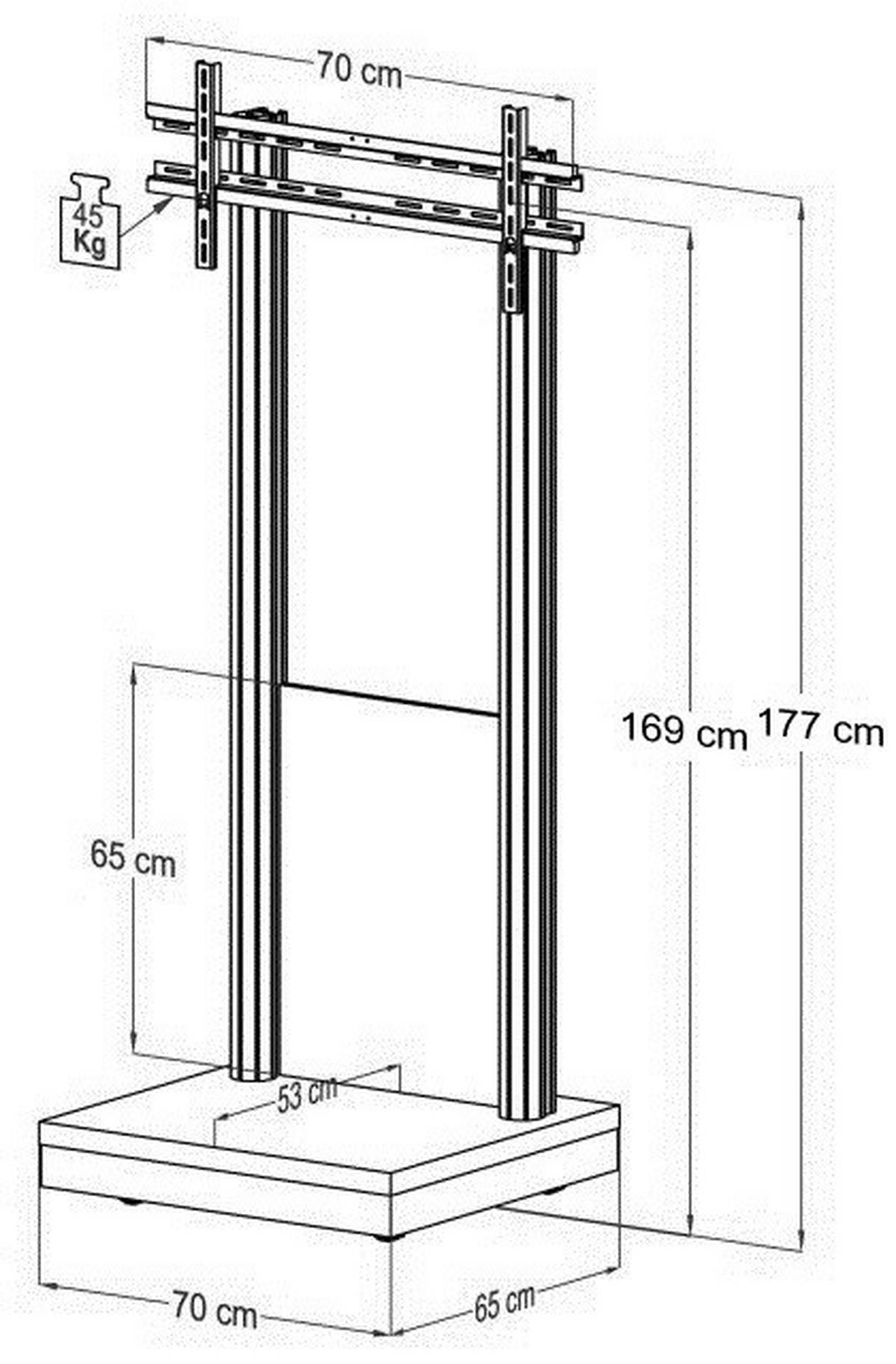 VCM TV-Standfuß TV Standfuß schwarz Monte Visolo 1 TV Standfuß - schwarz (70,00/177,00/65,00cm) - VCM