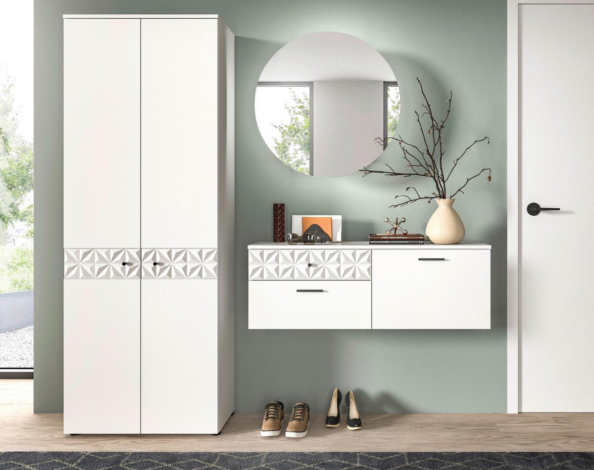 Garderobe Prisma weiß weiß Hochglanz B/H/T: ca. 195x192x34 cm Prisma - weiß (195,00/192,00/34,00cm) - xonox.home
