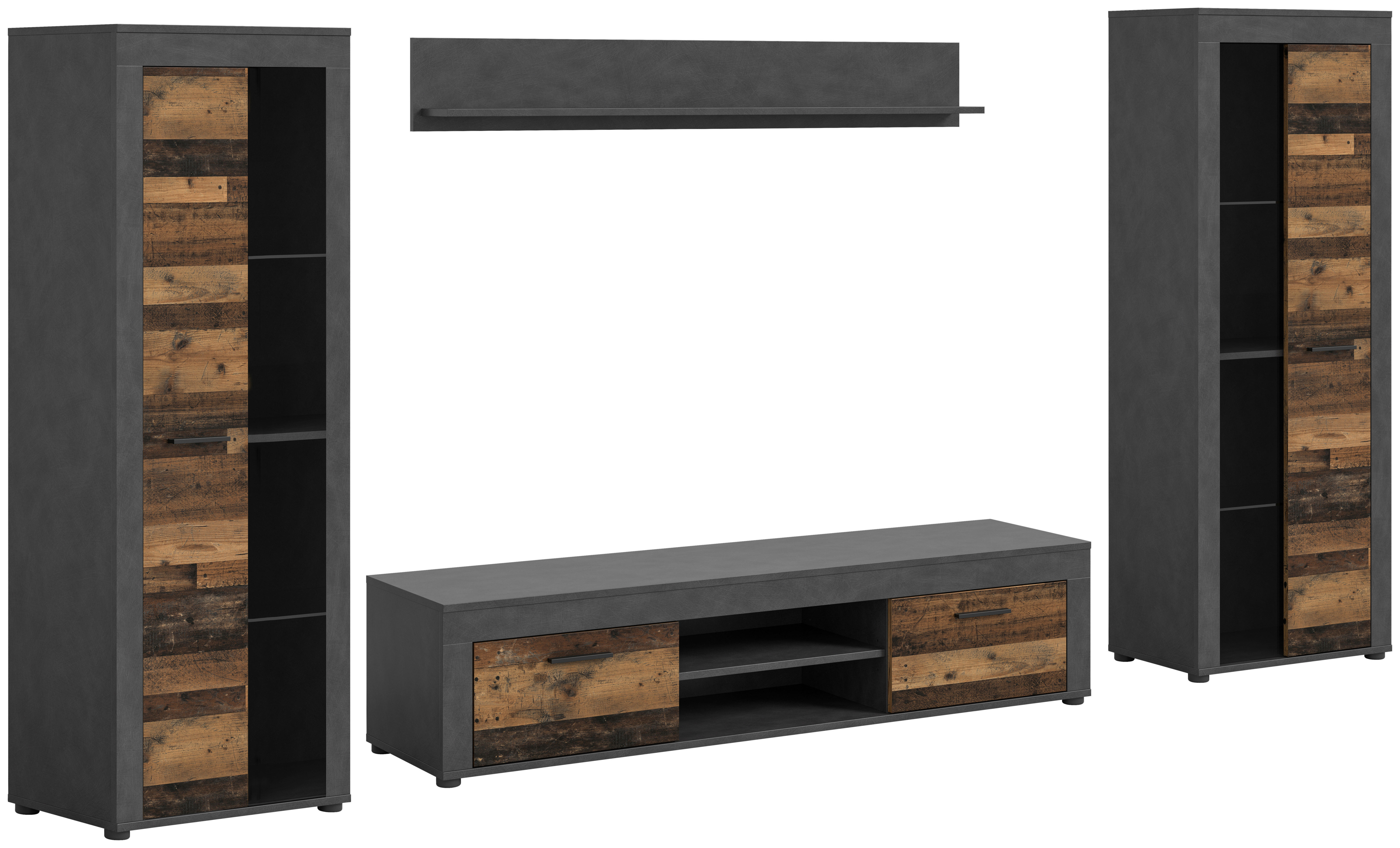 Wohnwand Jam Matera Nachbildung Old Wood Nachbildung B/H/T: ca. 159x310x35 cm Jam - (159,00/310,00/35,00cm) - xonox.home