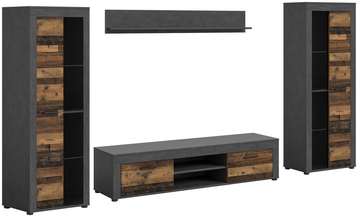 Wohnwand Jam Matera Nachbildung Old Wood Nachbildung B/H/T: ca. 159x310x35 cm Jam - (159,00/310,00/35,00cm) - xonox.home
