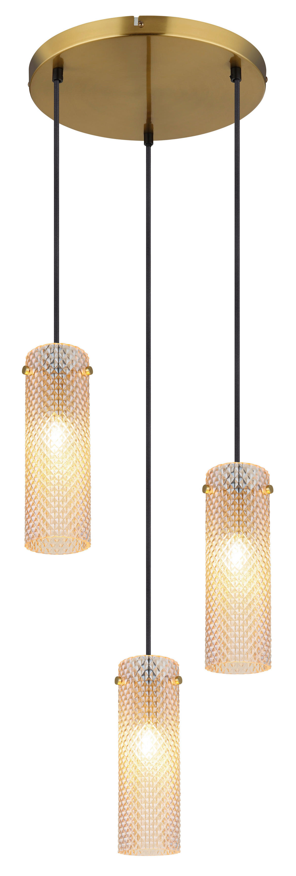 GLOBO Pendelleuchte amber gold Glas Metall H/D: ca. 120x35 cm E14 3 Brennstellen Karolo - gold/amber (35,00/120,00cm) - GLOBO