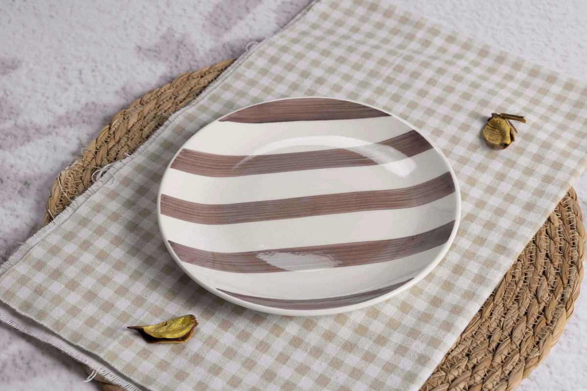 Teller braun Keramik H/D: ca. 2,8x27 cm Essteller_Stripes braun - braun/weiß (27,00/2,80cm)