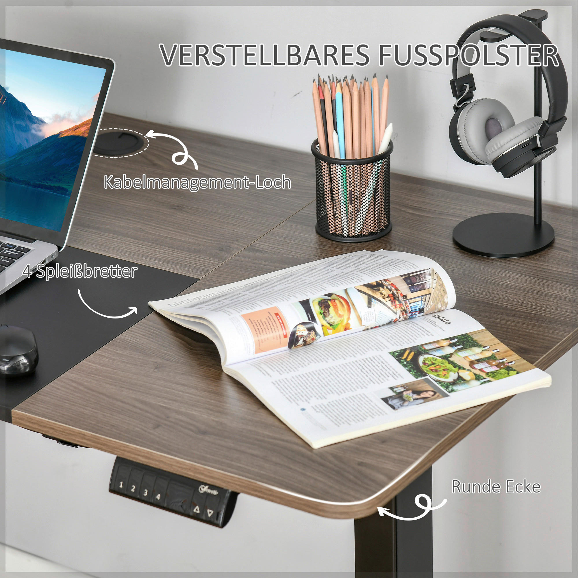 Thumbnail - Schreibtisch 920-071V90BK natur Holz Nachbildung schwarz B/H/T: ca. 140x116x70 cm