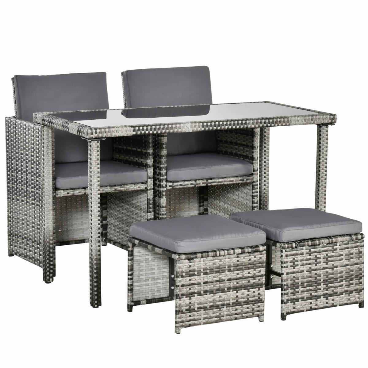 Outsunny Sitzgruppe grau Glas B/H/L: ca. 60x120x72 cm Sitzgruppe - grau (72,00/60,00/120,00cm) - Outsunny